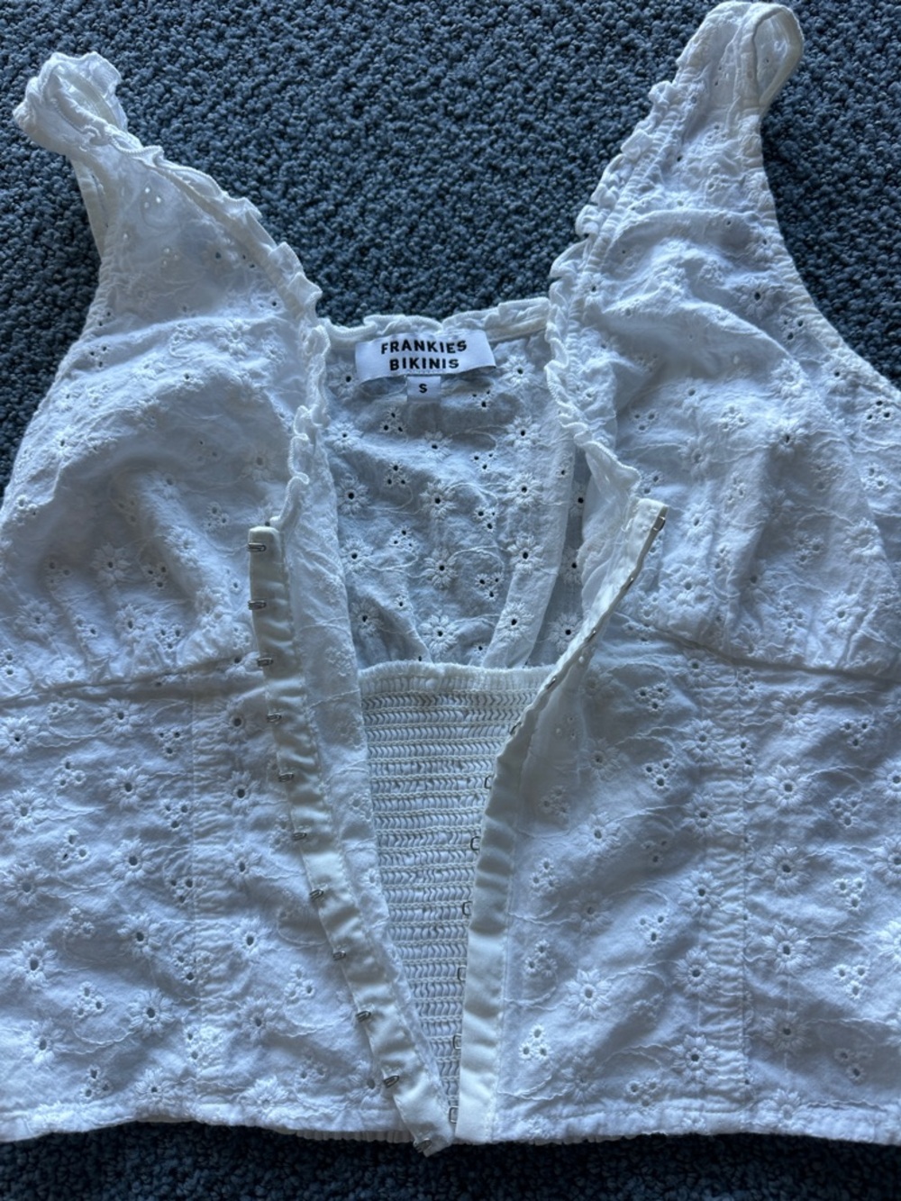 Frankie's Bikinis White Eyelet Crop Top - Picture 4 of 4